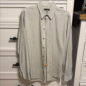 Dolce & Gabbana Men's Striped Dress Shirt in White and Gray